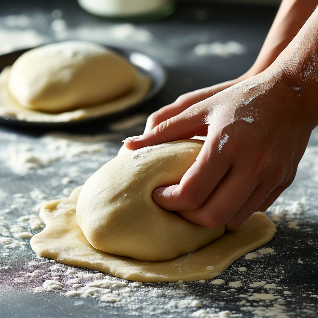 3 Ingredient Pie Crust Recipe: Easy and Delicious 3 Hands kneading dough on a floured surface