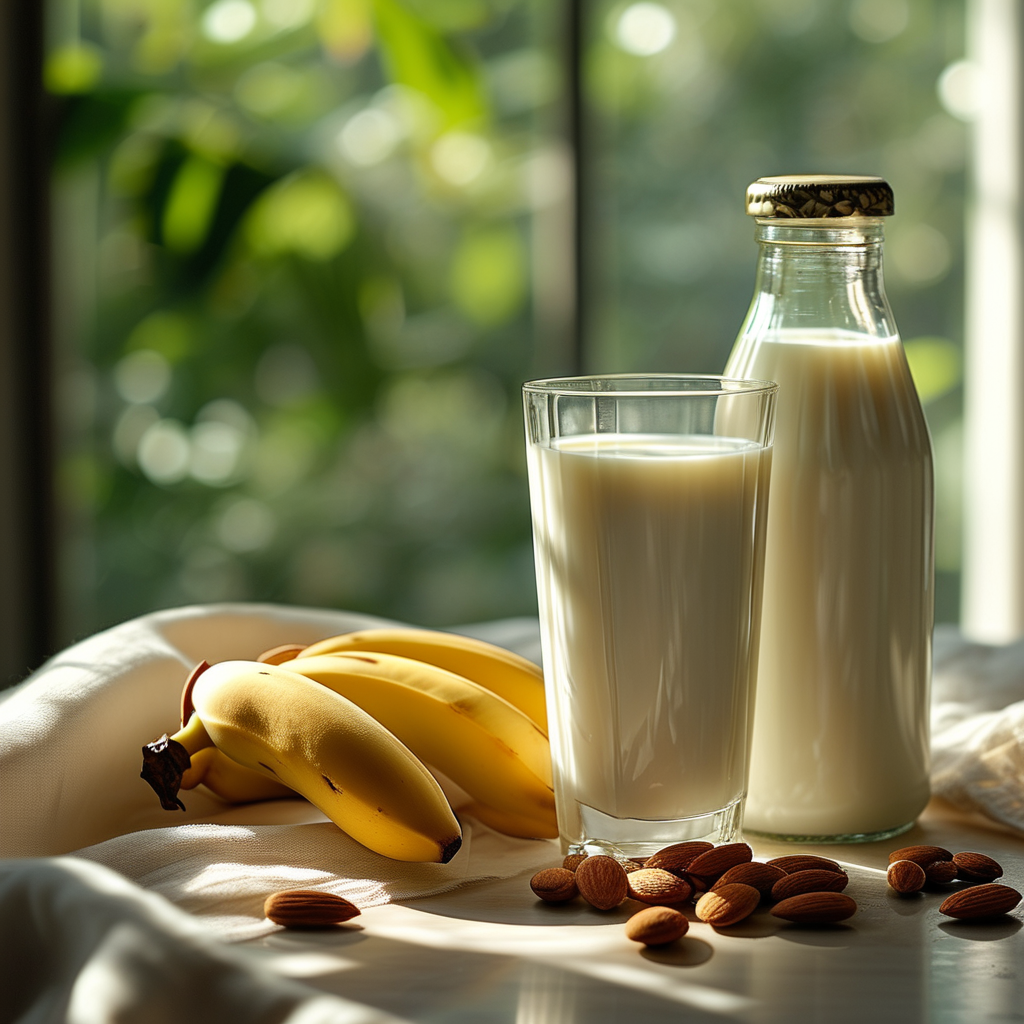 Avocado Date Banana Smoothie: A Healthy Smoothie Recipe 3 Banana next to almond milk