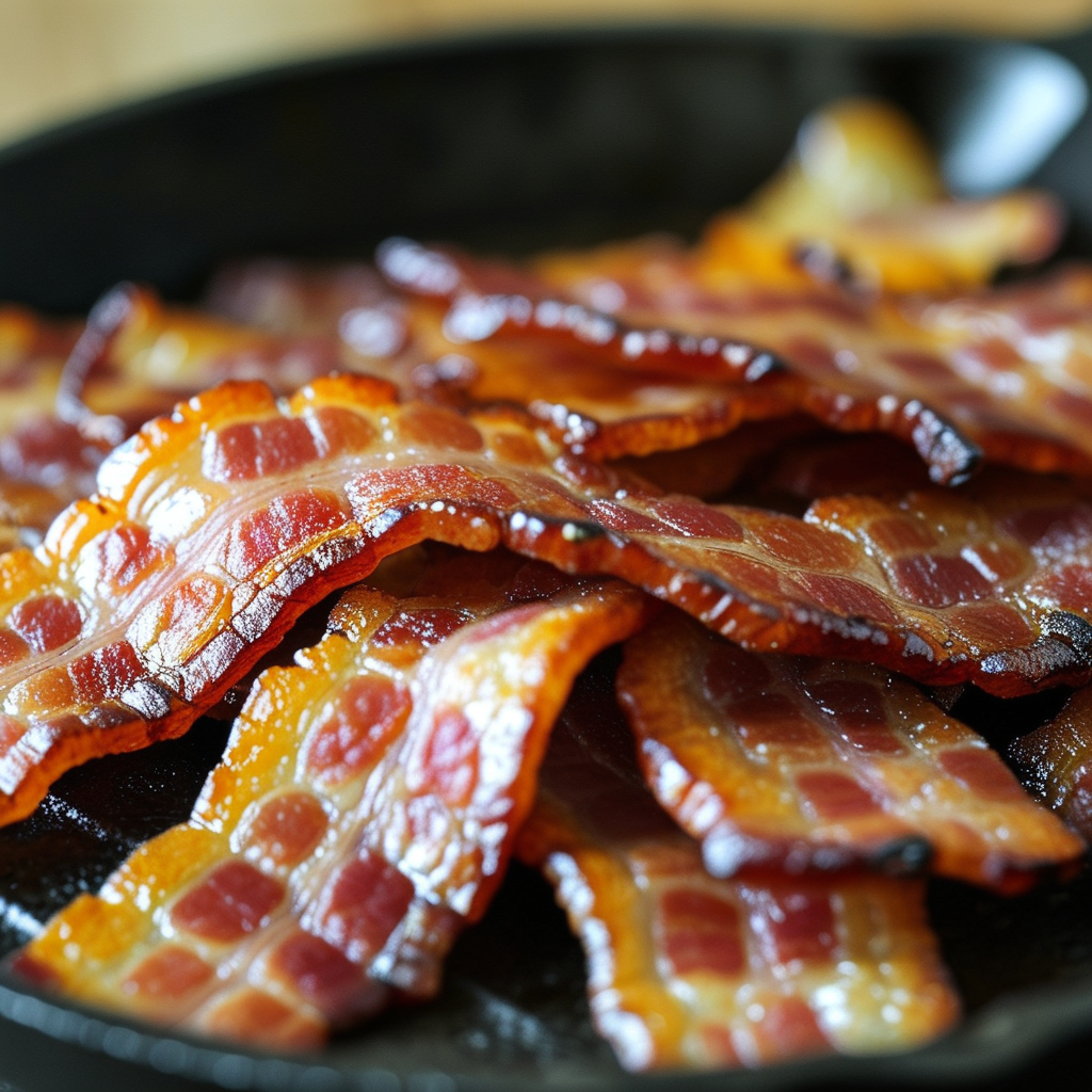 Bacon Sawmill Gravy - A Comforting Southern Classic 2 Close-up of crispy bacon slices frying in a skillet.