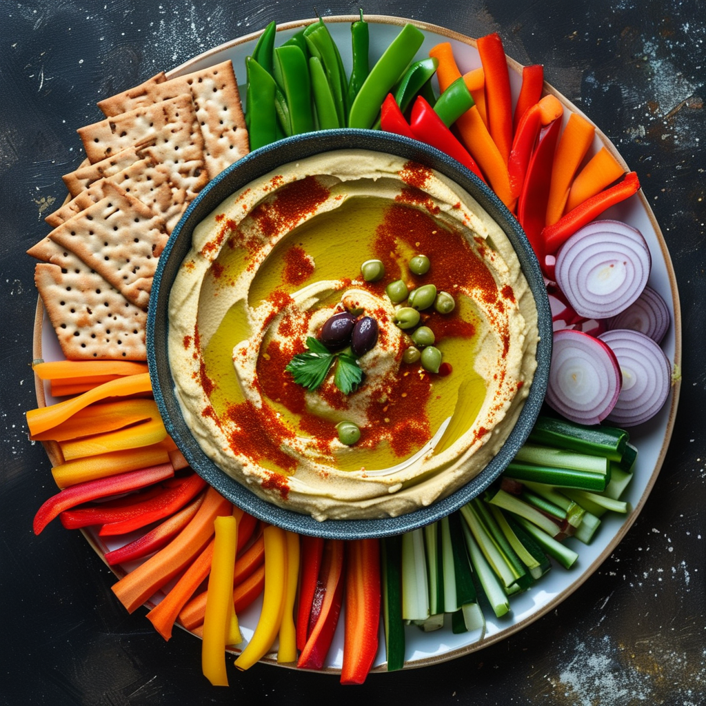Easy Hummus Recipe - A Simple and Delicious Guide 4 Platter of hummus served with fresh vegetables