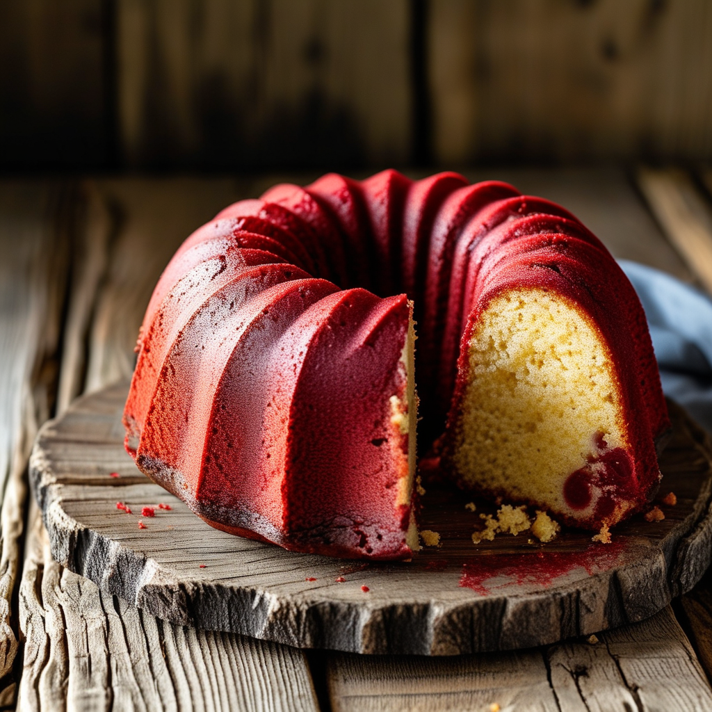 Red Velvet Pound Cake 1 A beautifully styled shot of a whole red velvet dessert