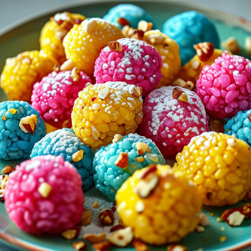 Delicious Rice Krispie Balls 1 Vibrant plate filled with colorful treats