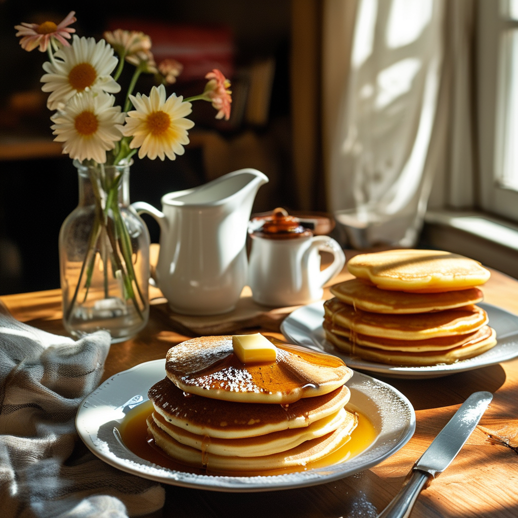 Sawmill Gravy Cracker Barrel: A Southern Comfort Food Delight 4 A cozy breakfast table setting with Sawmill gravy served over biscuits, surrounded by pancakes and hash browns.