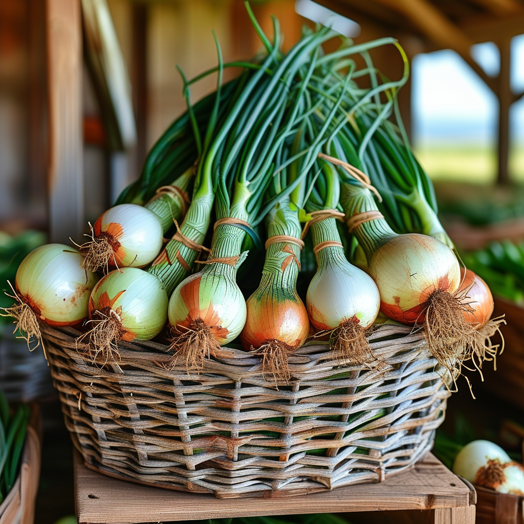 Tennessee Onions Recipe - Southern Cooking Essentials 1 Freshly harvested Tennessee onions in a rustic basket