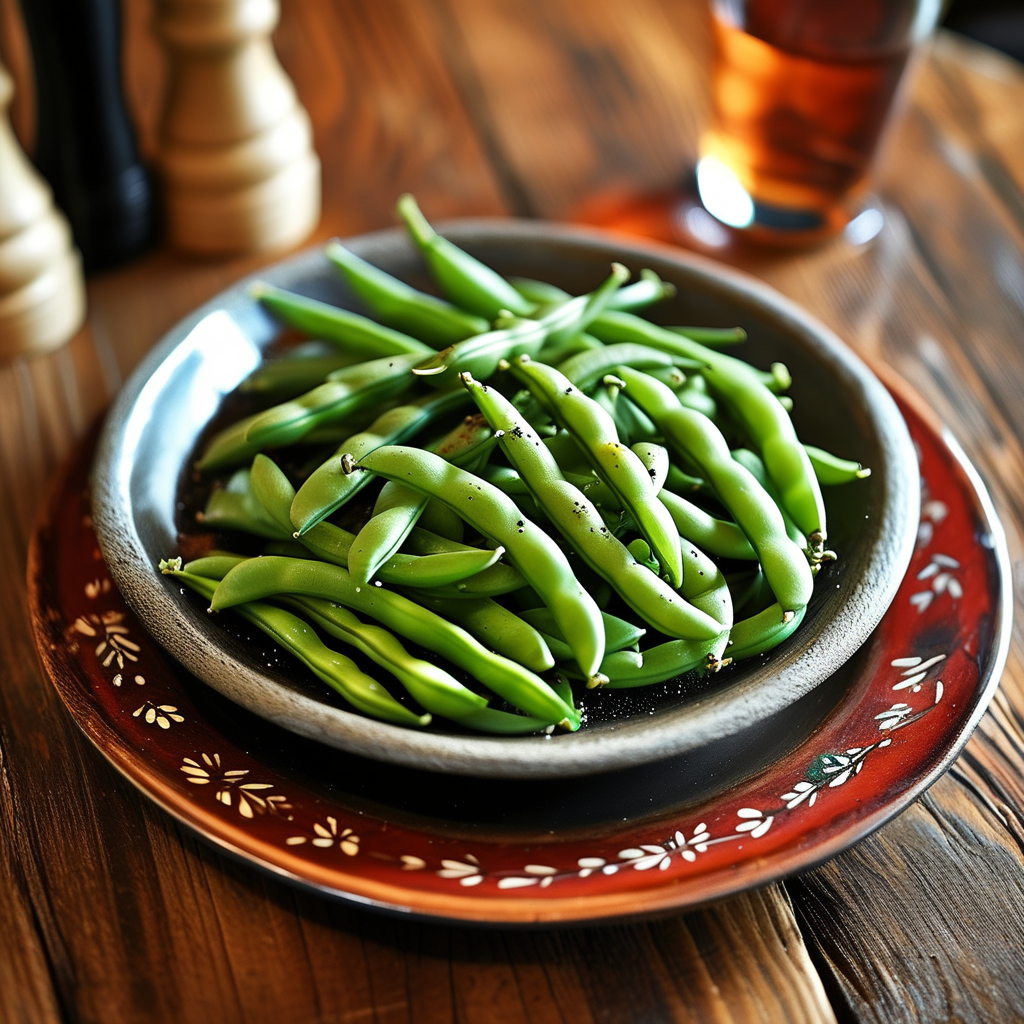 Plated serving of finished green beans