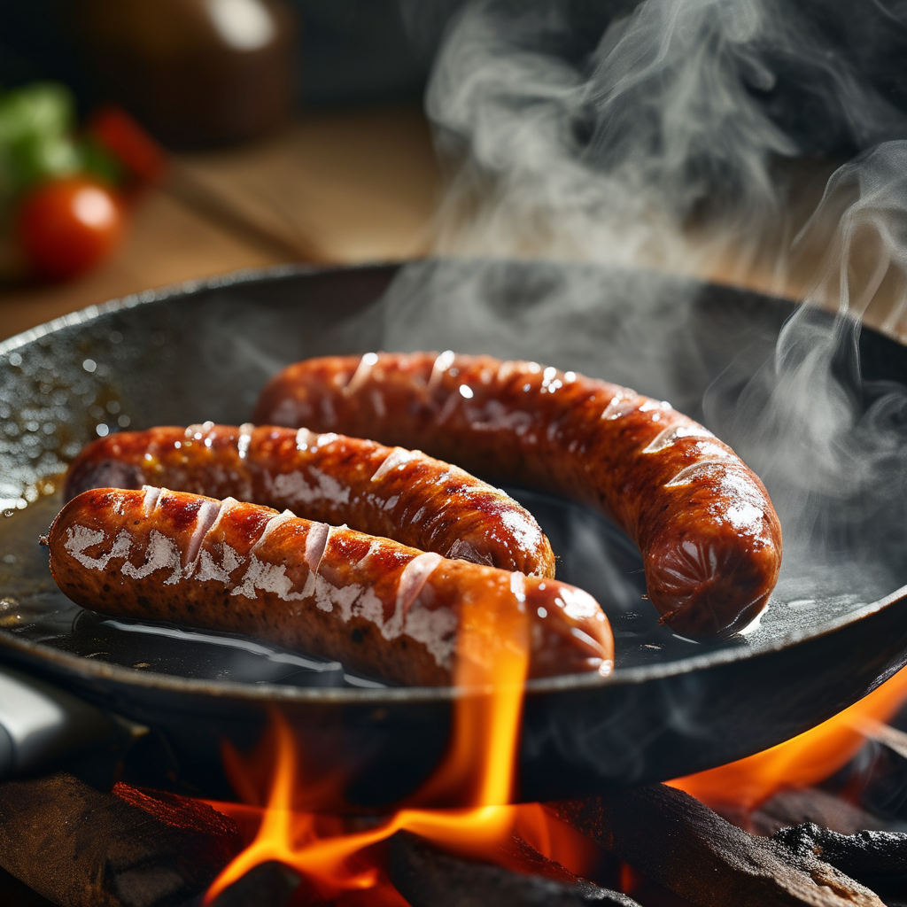 Cracker Barrel Gravy 3 A dynamic capture of the cooking process showing the browning sausage in a skillet.