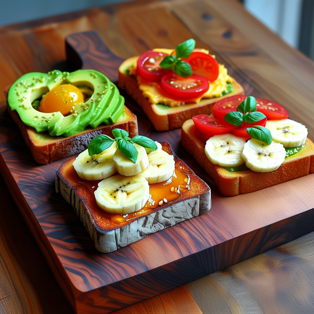 Easy Breakfast Ideas: Quick and Healthy Recipes 3 A creative arrangement of three different toast variations