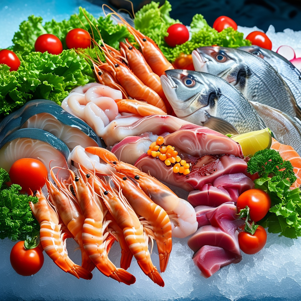 Easy Dinner Pescatarian Family with Toddler 2 Fresh seafood display with shrimp and fish fillets