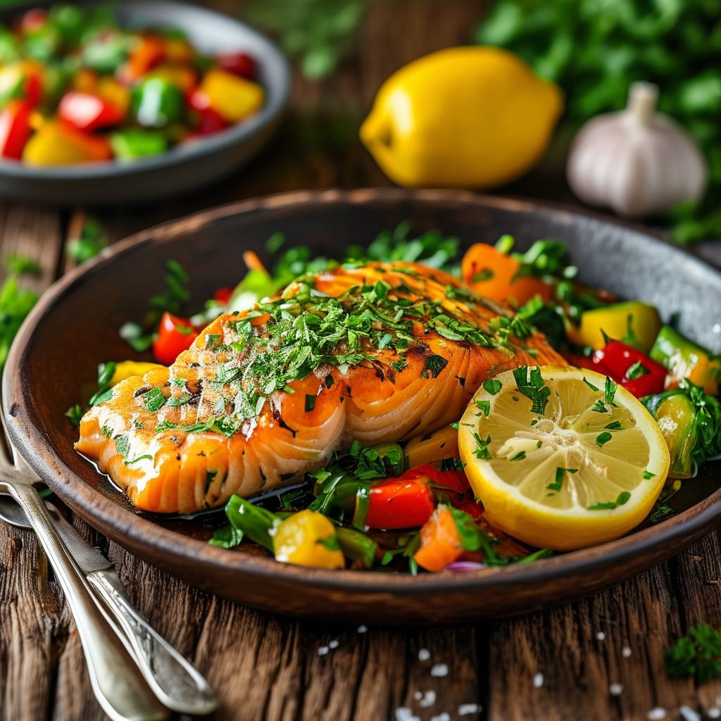 Healthy Easy Dinner Pescatarian Family With Toddler 1 Lemon Garlic Salmon with Veggies