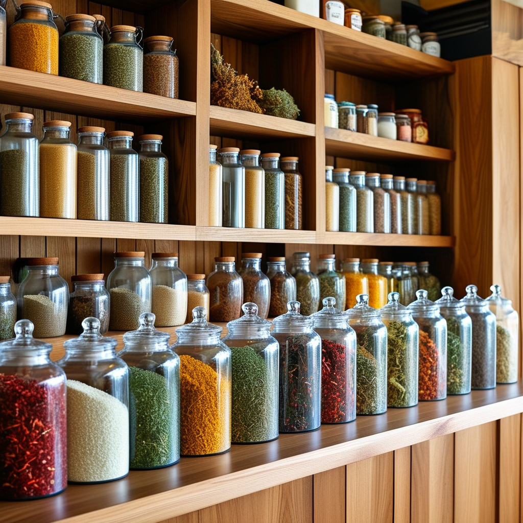 Herbs in Bread: Enhancing Flavor and Health 3 An assortment of various dried herbs in glass jars, illustrating the choices for baking.