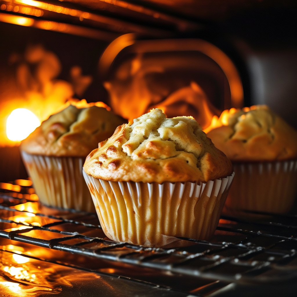 Muffins with Sour Cream: A Moist and Fluffy Recipe 4 Muffins Baking in the Oven