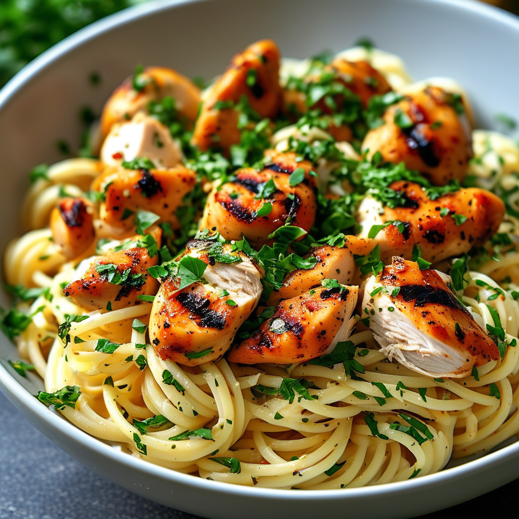 Pasta with Rotisserie Chicken: Easy and Delicious Recipes 1 A bowl of pasta topped with shredded rotisserie chicken, garnished with fresh herbs.