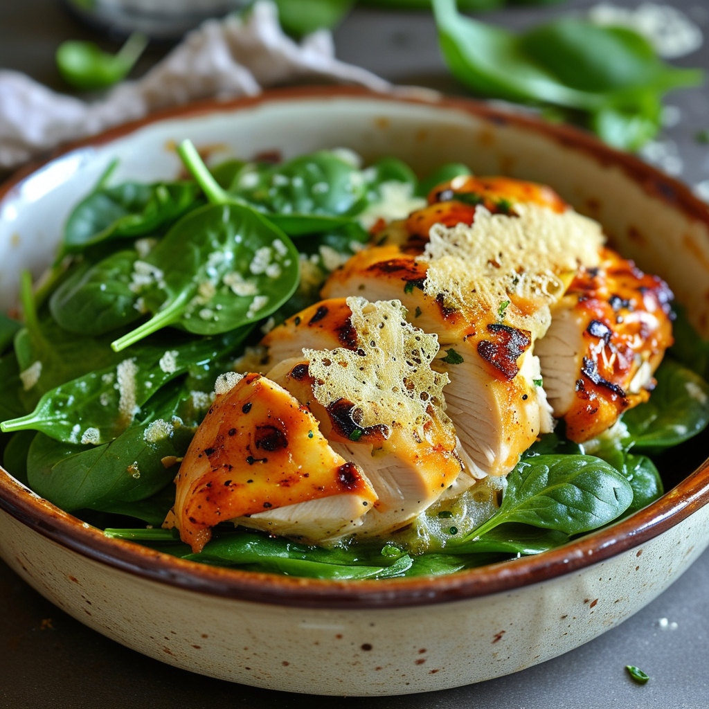 Delectable Recipes with Rotisserie Chicken and Pasta 3 A comforting Rotisserie Chicken and Spinach Pasta Bake, bubbling in a ceramic dish with a golden cheese crust.