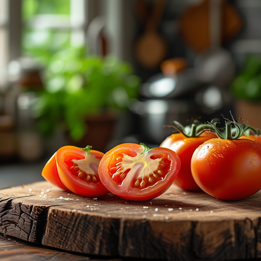 Sliced Tomatoes Calories: Nutritional Benefits & Cooking Tips 1 Sliced Tomatoes on a Wooden Cutting Board