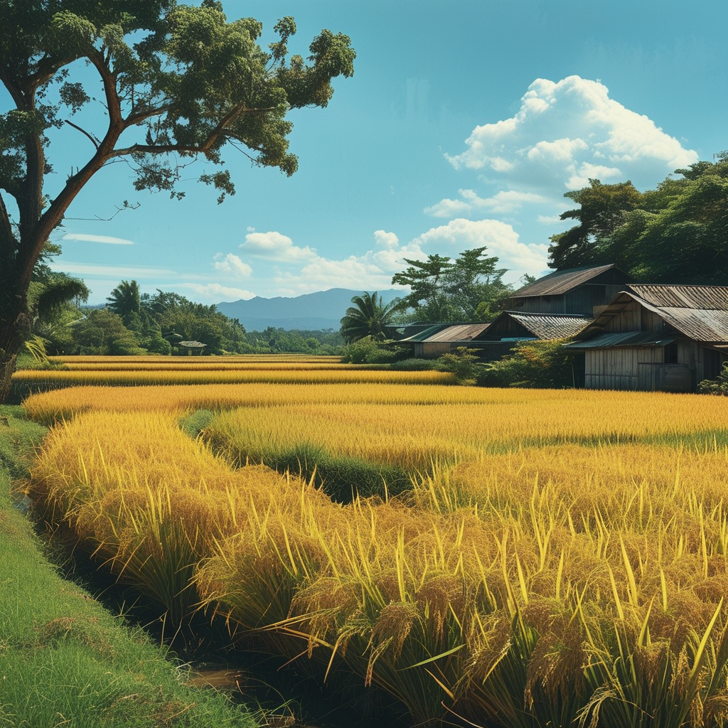 Cheesy Rice Dish 2 A vintage image depicting ancient rice cultivation in a rural setting.