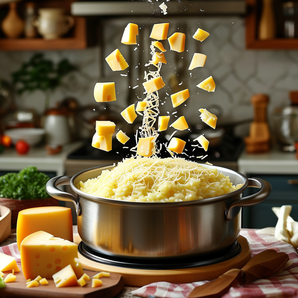 Cheesy Rice Dish 4 Step-by-step images of cooking cheesy rice.