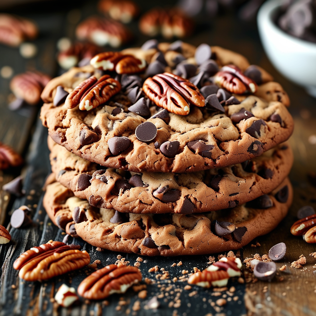 German Chocolate Cookies: A Sweet Delight 1 Close-up of a stack of freshly baked German Chocolate Cookies