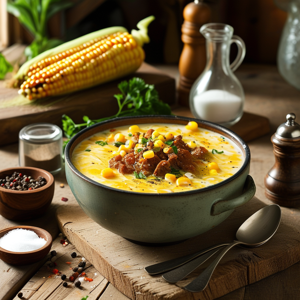 Corn Meal Gravy: A Southern Cooking Staple 1 A bowl of creamy corn meal gravy, surrounded by ingredients like cornmeal, water, and seasonings.