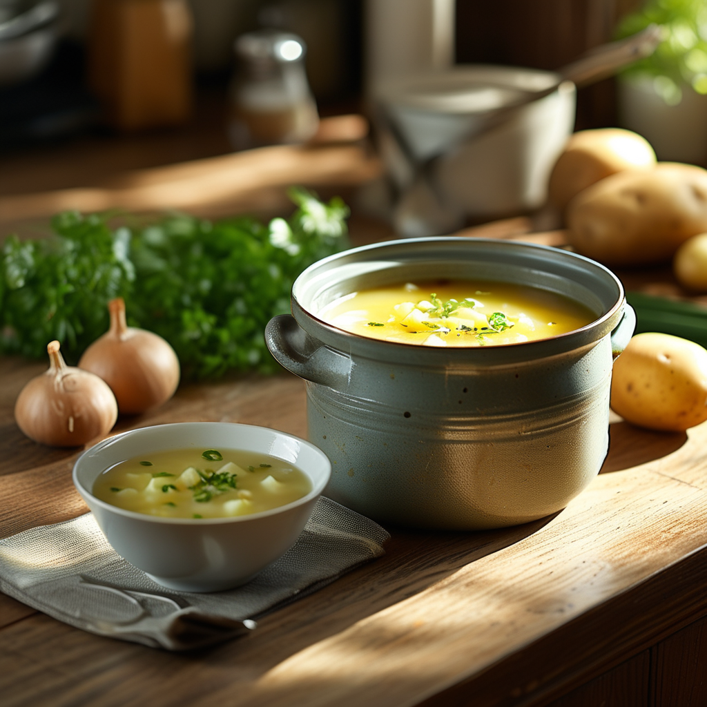 Crock Pot Potato Soup Hash Browns 5 A peaceful kitchen scene showing airtight containers and a bowl of potato soup, illustrating how to store leftovers.