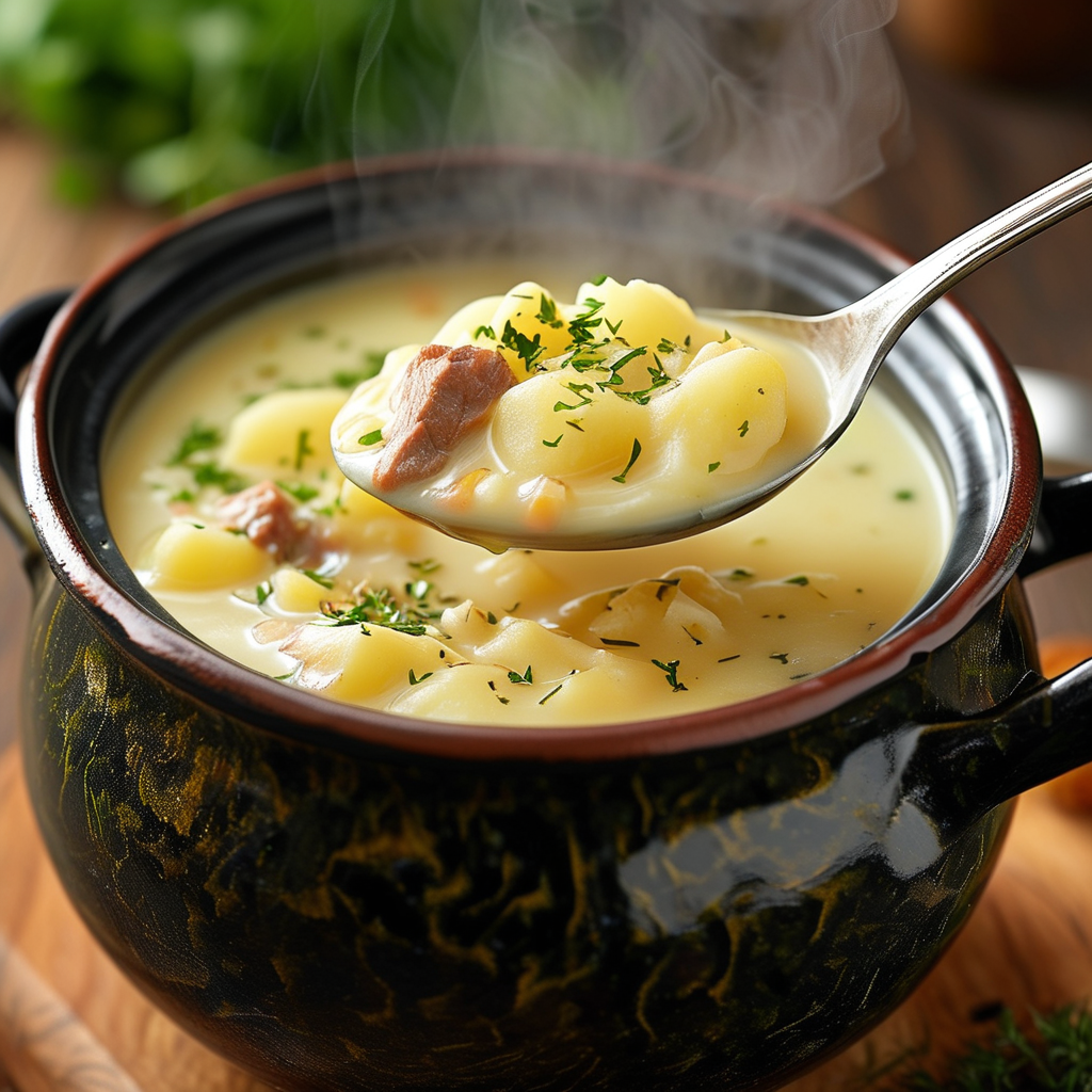 Crockpot Potato Soup With Shredded Hash Browns 3 Crockpot Simmering with Potato Soup