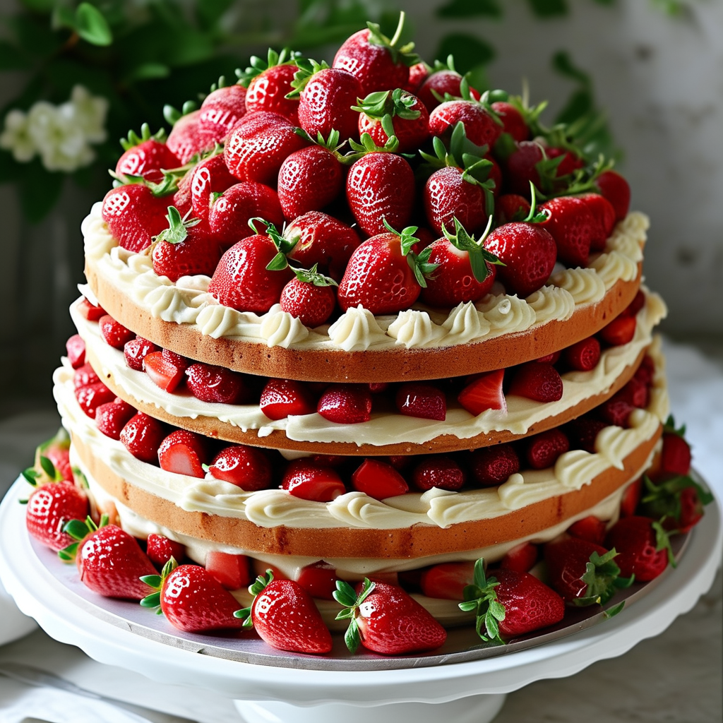 Filling Strawberry 4 Layered Cake with Strawberry Filling