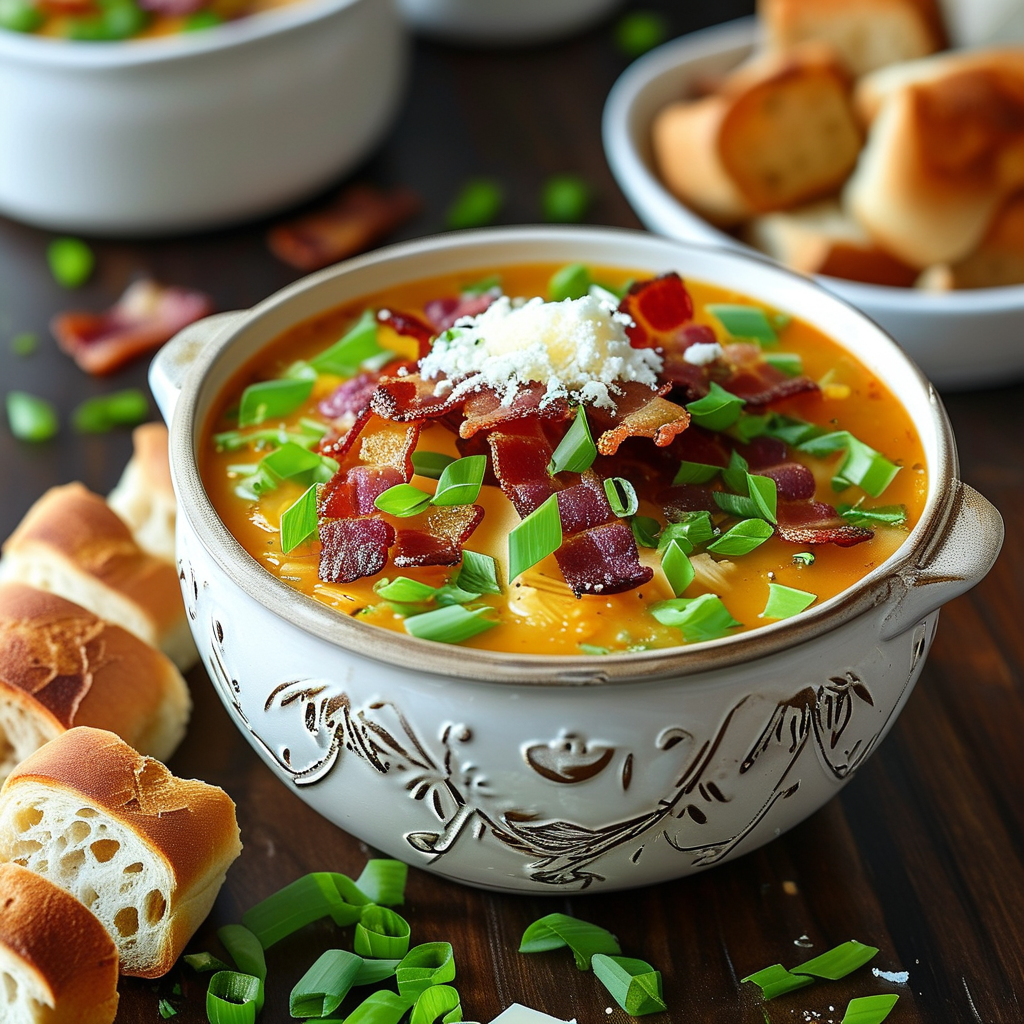 Hashbrown Crockpot Soup Recipe 3 Finished Soup with Toppings